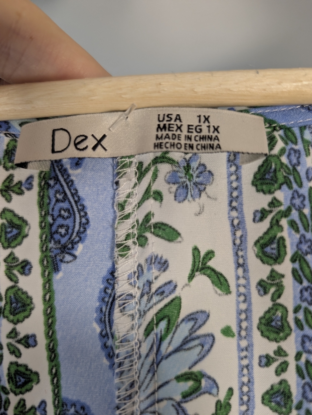 Dex V-Neck Shift Dress Blue Green Paisley Floral Patchwork Stripe Size 1X Boho - Picture 7 of 8